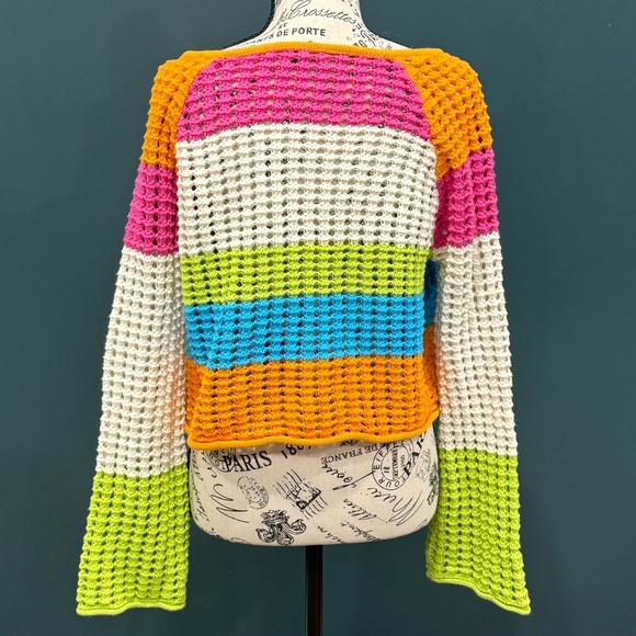 ✨ Wild Fable Vibrant Striped Crochet Crop Sweater ✨ - Picture 2 of 5